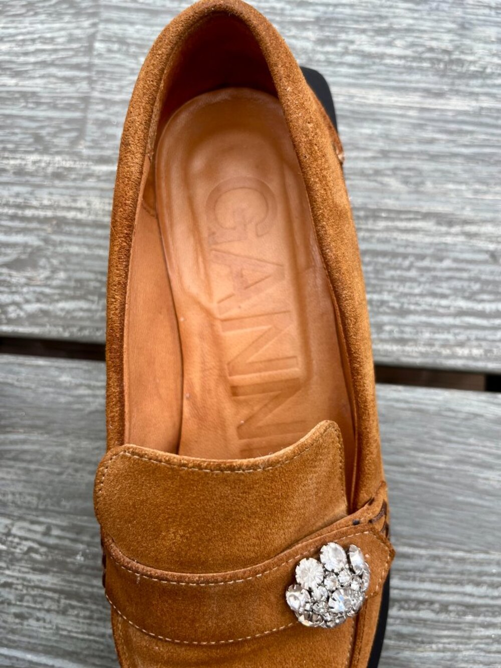 Ganni Suede Crystal-Embellished Loafers *fit like a 6* - Picture 6 of 7